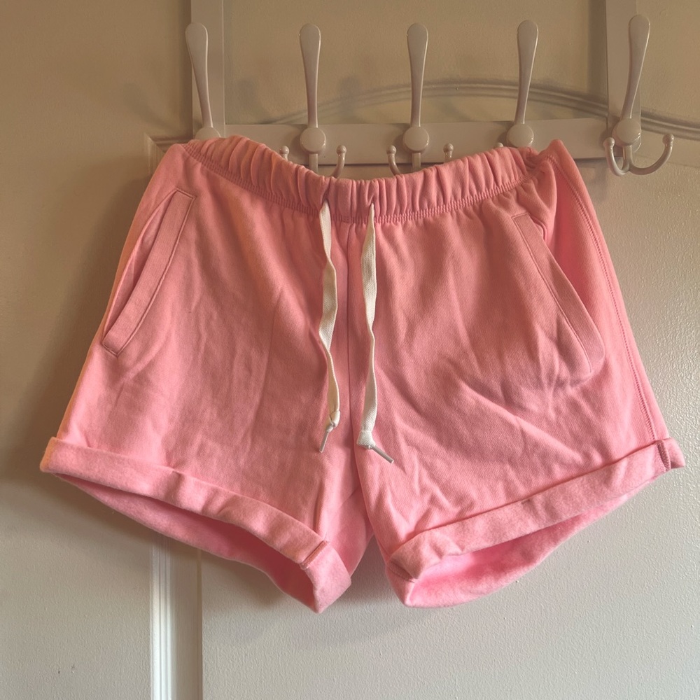 Bright pink fleece shorts